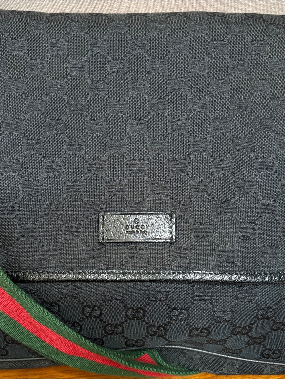 Gucci Black Messenger Bag with Green-Red Web Strap - Picture 5 of 11